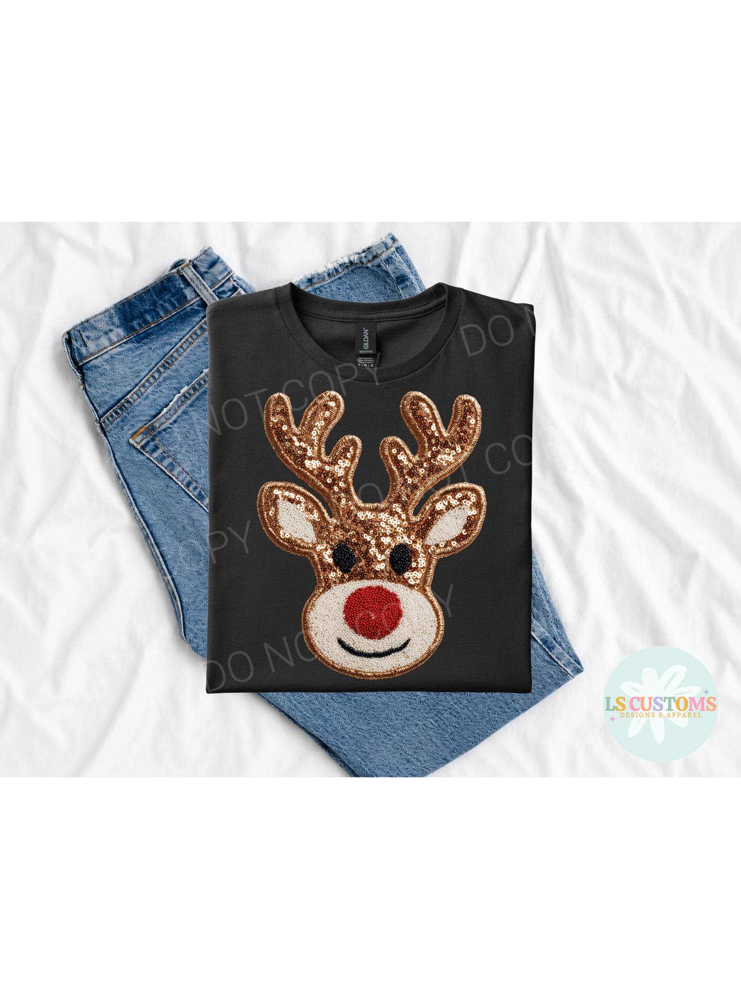 Faux Sequin Red Nose Reindeer