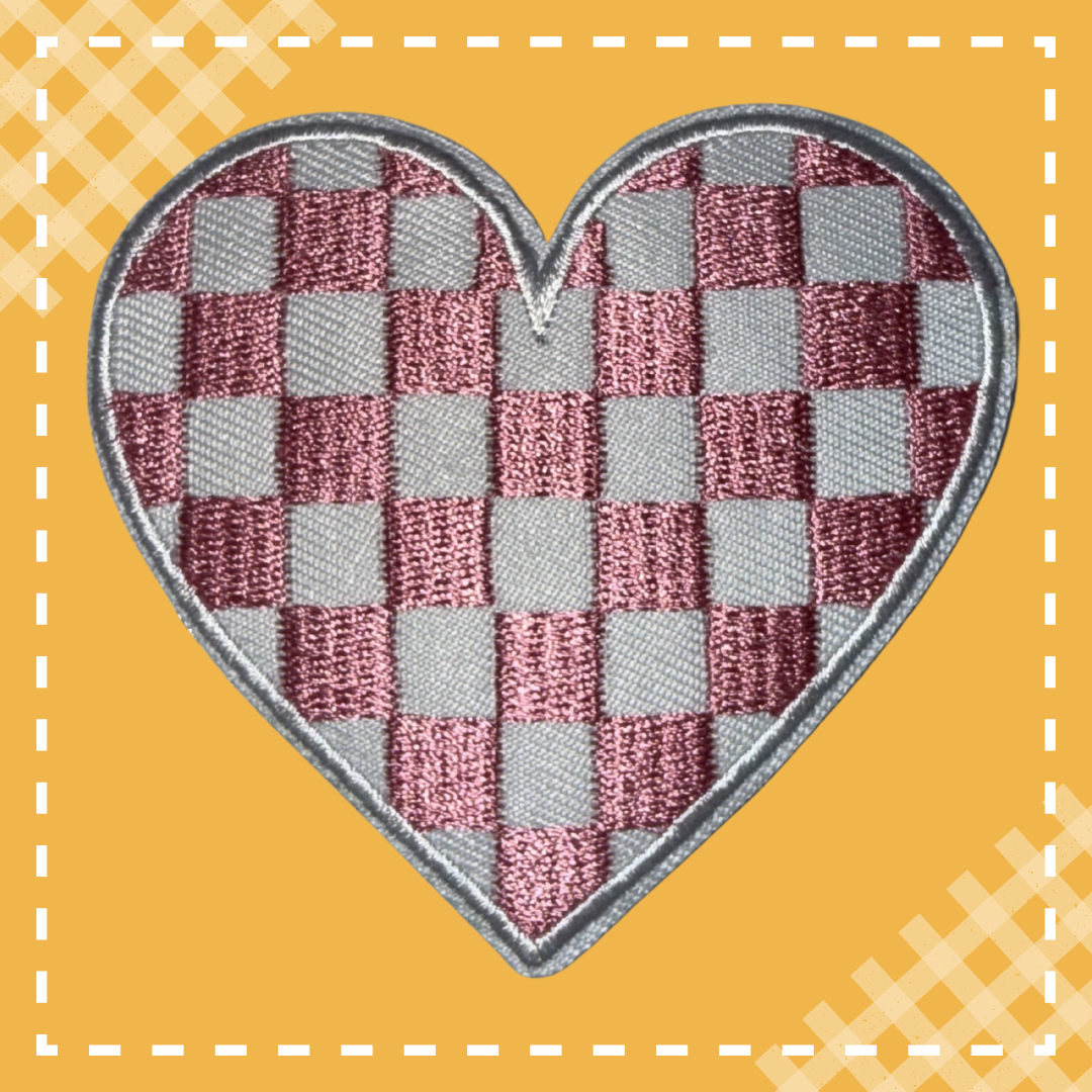 Checkered Heart Patch: Pink