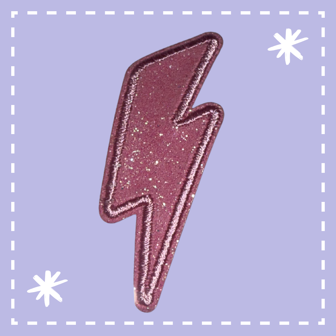 Glitter Lightning Bolt Patch: Pink