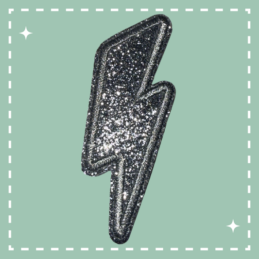 Glitter Lightning Bolt Patch: Silver