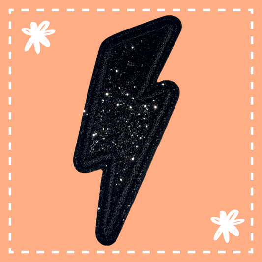 Glitter Lightning Bolt Patch: Black