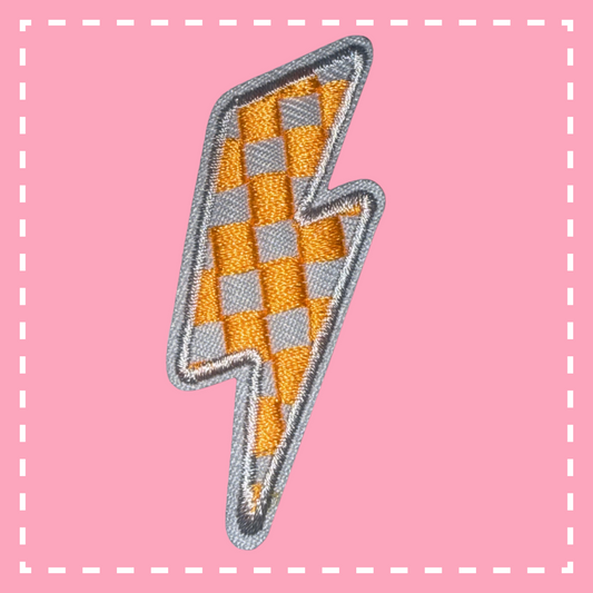 Checkered Lightning Bolt Patch: Orange