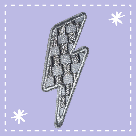Checkered Lightning Bolt Patch: Gray