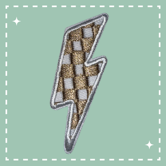 Checkered Lightning Bolt Patch: Khaki