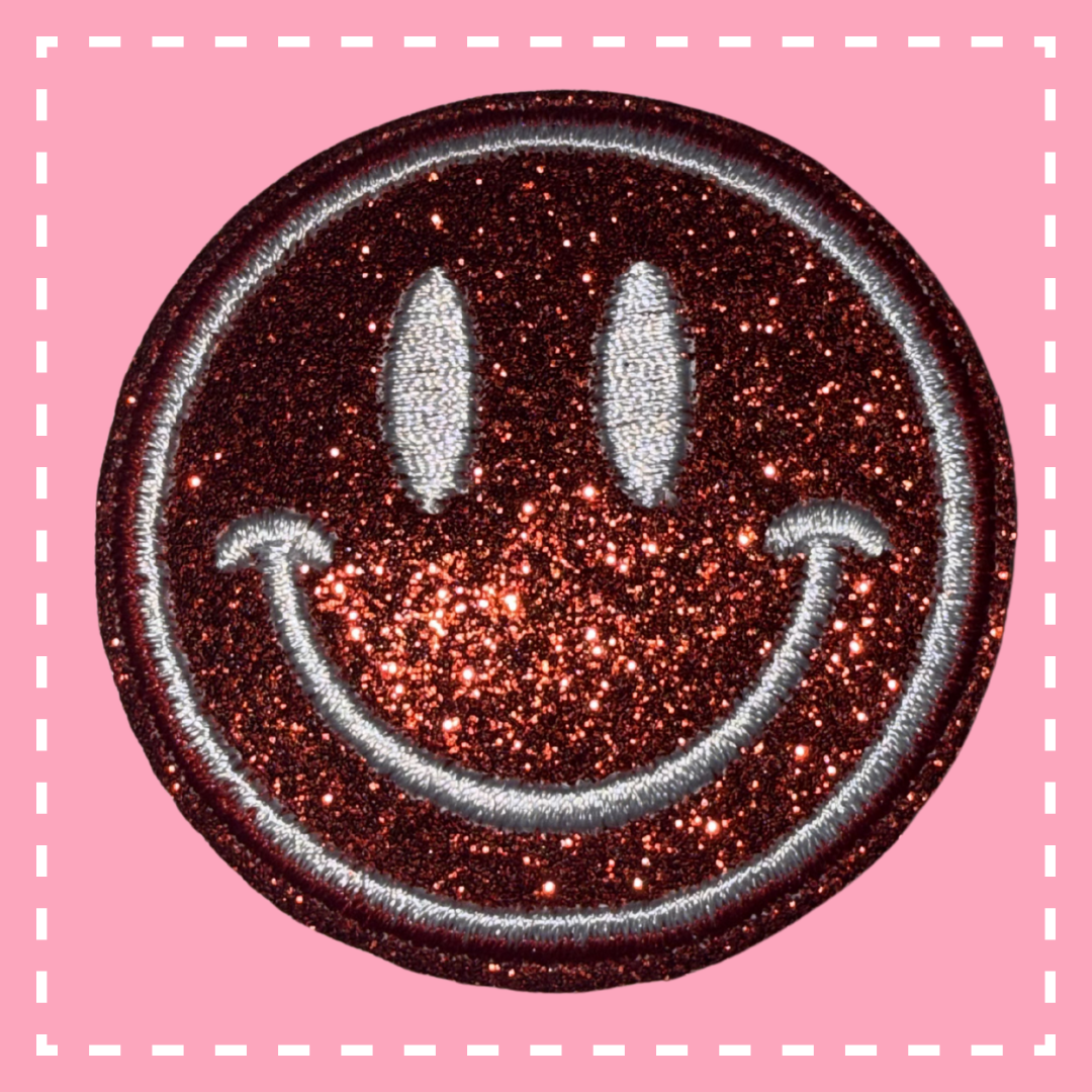 Glitter Smiley Face Patch: Red