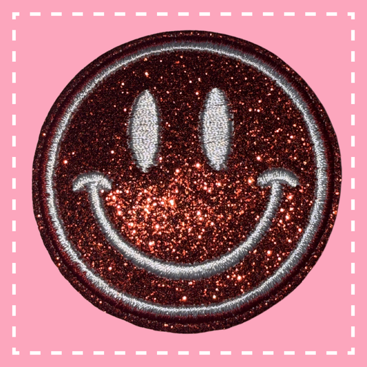 Glitter Smiley Face Patch: Red