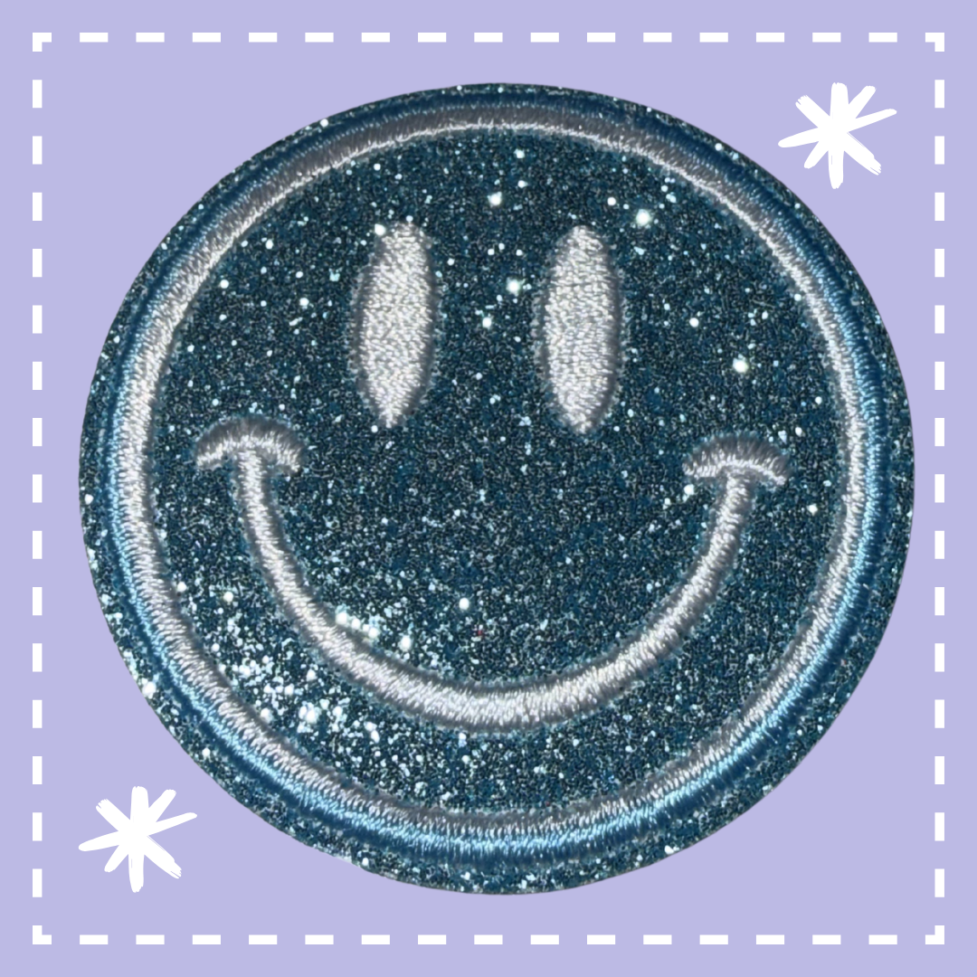 Glitter Smiley Face Patch: Teal