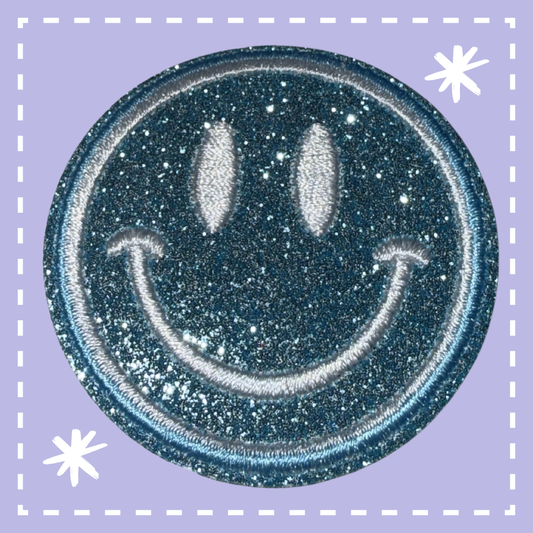Glitter Smiley Face Patch: Teal